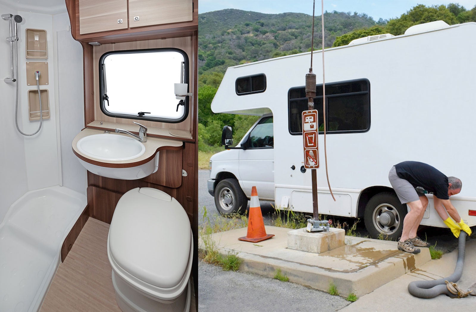 Portable RV/camper toilet and holding tank setup in Dekalb, Illinois